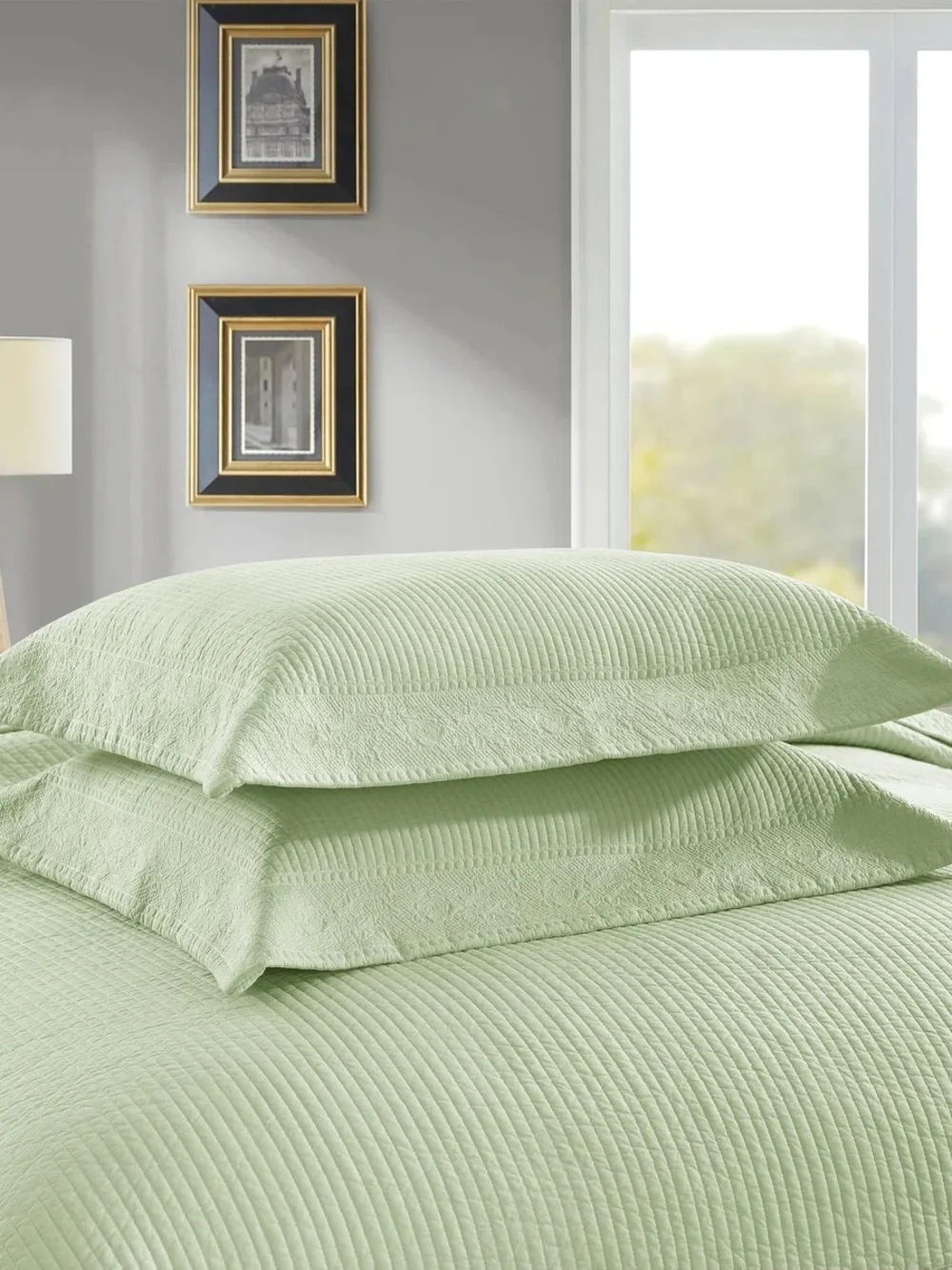 Light Green 3 piece king/cal king 100% cotton Quilted Bedspread Set - 3-Piece